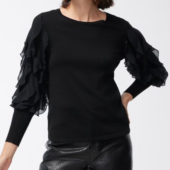Chico's Ruffle Long Sleeve Sweater, Women's Size 1 - Black